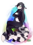  anthro breasts crossed_arms female lemur mammal navel nude pouting primate rekuuhh simple_background solo striped_tail stripes 