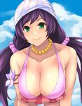  absurdres breasts cleavage green_eyes highres jewelry large_breasts long_hair looking_at_viewer love_live! love_live!_school_idol_project natsuiro_egao_de_1_2_jump! necklace purple_hair smile solo toujou_nozomi twintails upper_body yashichii 