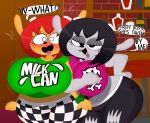 2024 2_horns 3barts 5_fingers anthro arm_between_breasts bent_over big_breasts black_eyes black_hair blue_eyes blush bodily_fluids bottle bottomwear bouncing_breasts bovid breast_jiggle breasts brown_body brown_fur butt_jiggle caprine checkered checkered_bottomwear checkered_clothing checkered_pants clock clothing container curvy_figure denim denim_bottomwear denim_clothing detailed_background dialogue digital_drawing_(artwork) digital_media_(artwork) duo english_text eyelashes eyeshadow female fingers fur furniture grey_body grey_eyeshadow grey_fur grey_lipstick hair hand_on_hip hi_res horn huge_breasts jeans jiggling lammy_lamb leaning leaning_forward lipstick looking_at_viewer makeup mammal midriff motion_lines open_mouth open_smile pants parappa_the_rapper pattern_bottomwear pattern_clothing pattern_pants pink_lipstick rammy_lamb red_hair sheep shelf short_hair smile sony_corporation sony_interactive_entertainment stool sweat sweatdrop text thick_thighs um_jammer_lammy voluptuous watch wide_hips wristwatch