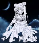  bishoujo_senshi_sailor_moon bukiko crescent_moon double_bun dress facial_mark forehead_mark holding light_smile long_hair maboroshi_no_ginzuishou moon moon_stick princess_serenity solo tsukino_usagi twintails very_long_hair 