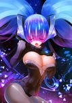  alternate_costume bangs black_gloves blue_hair breasts cleavage closed_eyes cowboy_shot dj_sona eyebrows eyebrows_visible_through_hair gloves hamifr hand_on_headwear hand_on_own_chest headgear hips huge_breasts league_of_legends long_hair long_sleeves mask mask_on_head open_mouth ribbed_sweater solo sona_buvelle sweatdrop sweater swept_bangs thighs turtleneck twintails very_long_hair 