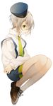  bad_id bad_pixiv_id green_eyes hat highres hotarumaru kneehighs male_focus necktie shorts silver_hair smile solo suspenders touken_ranbu white_legwear zaro 