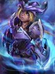  armor bangs blonde_hair blue_eyes championship_shyvana collarbone eyelashes hair_between_eyes highres league_of_legends lipstick long_hair looking_away makeup parted_bangs parted_lips phantom_ix_row ponytail shyvana signature solo thighs 