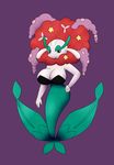  big_breasts breasts clothed clothing female florges flower hand_on_hip humanoid nintendo noiverus plant pok&eacute;mon purple_background simple_background smile solo video_games 