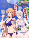  :o absurdres beach bikini blonde_hair blue_eyes blue_sky blush bowl breasts cleavage collarbone cousins cowboy_shot day eating food frilled_bikini frills highres holding holding_bowl ice_cream large_breasts long_hair multiple_girls nakiri_alice nakiri_erina navel official_art open_mouth orange_hair outdoors pale_skin palm_tree plant purple_bikini sand scan shaved_ice shokugeki_no_souma shore short_hair side-tie_bikini silver_hair sky spoon stomach swimsuit text_focus tree white_bikini white_hair yaegashi_youhei 