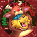 absurd_res anthro canid canine canis christmas clothing deer domestic_cat felid feline felis happy hi_res holidays hybrid icon kigurumi male mammal naoto new_world_deer onesie reindeer smile solo star wolf