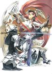  1girl armor blazblue green_eyes hakumen hat highres ishiwatari_daisuke long_hair mask official_art red_hair silver_hair sword tsubaki_yayoi weapon white_background 