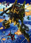  aeug asymmetrical_dual_wielding battle bazooka_(gundam) beam_rifle commentary_request corrupted_twitter_file dual_wielding earth_(planet) energy_gun exhaust explosion firing flying flying_kick galbaldy_beta gm_custom gm_ii green_eyes gun gundam gundam_mk_ii highres hizack holding holding_gun holding_weapon hyaku_shiki in_orbit kicking legs_apart mecha mecha_focus mobile_suit no_humans one-eyed planet radio_antenna red_eyes rick_dias robot science_fiction shield solo_focus thrusters titans_(gundam) v-fin weapon wreckage zandan_zero_to_na!? zeta_gundam 