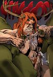  ashlan beard cum deity facial_hair facial_piercing hair horn humanoid kupopo male male/male nose_piercing nose_ring oral orc piercing red_hair tagme 