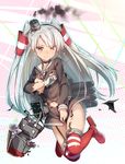  3: amatsukaze_(kantai_collection) artist_name buttons choker collarbone covering covering_breasts covering_crotch dated dress full_body garter_straps gloves hair_tubes hat kantai_collection lifebuoy long_hair looking_at_viewer machinery mini_hat navel ninnzinn o_o orange_eyes red_legwear rensouhou-kun sailor_collar sailor_dress short_dress signature silver_hair single_glove smoke striped striped_legwear tears thighhighs torn_clothes torn_dress turret two_side_up very_long_hair white_gloves windsock 
