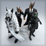 1:1 2024 3d_(artwork) 5_fingers anthro armor black_body black_fur black_nose blender_(artwork) bodysuit bottomwear breasts brown_body brown_fur canid canine canis clothed clothed_anthro clothed_female clothed_male clothing coat digital_media_(artwork) dobermann domestic_dog eyewear female fingers footwear fur gloves group hair hair_over_eye handwear headgear helmet hi_res humanoid_hands hybrid male mammal military multicolored_body multicolored_fur necktie pants petruz petruz_(copyright) petruz_(modeler) pinscher shoes skinsuit soldier standing suit sunglasses tail tiangou_(petruz) tight_clothing topwear two_tone_body two_tone_fur warrior white_body white_fur white_hair wolfdog