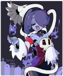  bare_shoulders blue_skin breasts detached_collar detached_sleeves eyes_closed hair_over_one_eye leviathan_(skullgirls) long_hair musical_note side_ponytail singing skull skullgirls squigly_(skullgirls) stitched_mouth striped striped_sleeves zombie 