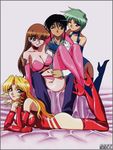  1boy 3girls :) ;d black_hair blonde_hair blue_eyes breasts brown_eyes brown_hair cleavage glasses green_eyes green_hair happy harem kakio_hazuki kuribayashi_yayoi large_breasts long_hair looking_at_viewer momozono_mei mouse_(anime) multiple_girls muon_sorata open_mouth short_hair smile 