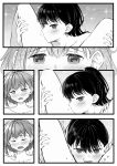  2girls absurdres bang_dream! bang_dream!_it's_mygo!!!!! blush closed_eyes commentary cunnilingus greyscale heart highres kissing_thigh long_hair mole mole_under_eye monochrome multiple_girls open_mouth oral ponytail scrmbl18120915 shiina_taki short_hair takamatsu_tomori trembling yuri 