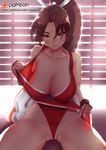  blush breasts fatal_fury large_breasts looking_at_viewer pixiv_manga_sample ponytail shiranui_mai smile solo vanquice 