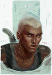  aqua_lad blonde_hair blue_eyes dark_skin dc_comics felicia_smith kaldur&#039;ahm kaldur'ahm male_focus short_hair sleeveless solo water wet young_justice:_invasion 