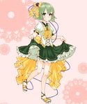  alternate_costume bad_id bad_twitter_id commentary_request curtsey egret floral_print frills green_eyes green_hair highres komeiji_koishi nail_polish puffy_short_sleeves puffy_sleeves ribbon short_hair short_sleeves skirt smile solo third_eye touhou 
