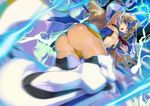  :o akaga_hirotaka arm_up armor armpits ass bangs blazblue blonde_hair blue_eyes blurry breasts c-string center_opening chestnut_mouth dutch_angle elbow_gloves electricity floating_hair forehead_protector from_below gloves glowing greaves long_hair mecha_musume mechanical_wings motion_blur mu-12 navel neon_trim official_art open_mouth parted_bangs robot_ears small_breasts smoke solo thighhighs thong underboob very_long_hair weapon wings 