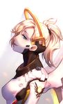  blonde_hair blue_eyes breastplate breasts c_piao_jun from_side gloves high_ponytail highres lips looking_at_viewer mechanical_halo mechanical_wings medium_breasts mercy_(overwatch) overwatch parted_lips profile solo weapon wings 