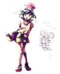  1girl artist_request black_hair blue_eyes female female_protagonist_(pokemon_sm) flying hat pokemon pokemon_(game) pokemon_sm solo 