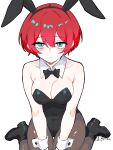  1girl absurdres amate_yuzuriha animal_ears aqua_eyes black_leotard bow bowtie commentary_request detached_collar fake_animal_ears gundam gundam_gquuuuuux highleg highleg_leotard highres leotard looking_at_viewer mk2s_re pantyhose playboy_bunny rabbit_ears red_hair short_hair solo strapless strapless_leotard traditional_bowtie wrist_cuffs 