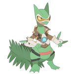  cosplay drawfag full_body gen_3_pokemon goggles jacket no_humans non-web_source overwatch pokemon pokemon_(creature) sceptile simple_background solo standing thigh_strap tracer_(overwatch) tracer_(overwatch)_(cosplay) white_background yellow_sclera 