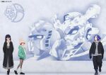  1boy 2girls amate_yuzuriha aqua_eyes blue_hair closed_mouth coat gloves gquuuuuux gundam gundam_gquuuuuux happy_anniversary hat jacket long_hair long_sleeves looking_at_viewer miniskirt mobile_suit_gundam multicolored_hair multiple_girls nyaan_(gundam_gquuuuuux) official_art open_mouth pants purple_eyes red_eyes red_hair rx-78-2 scarf shirt short_hair shuji_ito skirt smile snow snow_sculpture standing v-fin winter winter_clothes winter_coat yellow_eyes 