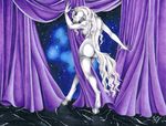  2015 5_fingers anthro breasts butt colored_pencil_(artwork) curtains equine female fur hair hooves horse looking_at_viewer looking_back mammal nude pointy_ears pose rear_view serenajewel side_boob signature sky solo star tasteful_nudity traditional_media_(artwork) white_fur white_hair 