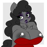  2016 anthro areola beauty_mark black_hair breasts cleavage clothed clothing dress equine eyeshadow fan_character female green_eyes hair horse kloudmutt lipstick makeup mammal my_little_pony nikita nipples pony solo 