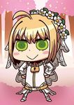 :&gt; ahoge april_fools blonde_hair blush_stickers bridal_veil chibi fate/extra fate/extra_ccc fate/grand_order fate_(series) flower green_eyes hands_on_hips lock nero_claudius_(bride)_(fate) nero_claudius_(fate)_(all) official_art riyo_(lyomsnpmp) smug solo v-shaped_eyebrows veil white_flower 