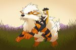  arcanine blonde_hair blue_eyes choker corset crossover devil_may_cry fangs field hat high_heel_boots long_hair pokemon riding trish trish_(devil_may_cry) 