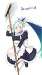  alternate_costume bad_id bad_twitter_id blue_hair brynhildr_(fate) enmaided fate/prototype fate/prototype:_fragments_of_blue_and_silver fate_(series) highres long_hair looking_at_viewer maid maid_headdress mop nakahara_(mu_tation) ponytail purple_eyes simple_background smile solo thighhighs white_background white_legwear 