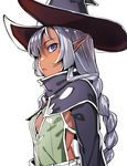  blue_eyes braid breasts capelet elf h_kasei hat long_hair long_sleeves looking_at_viewer original pointy_ears shirt silver_hair small_breasts solo upper_body very_long_hair 