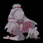  ball_gag bdsm bondage bound breasts cape disembodied_head gag gagged hasebe_(model21) large_breasts miniskirt nukekubi red_rope rope sekibanki shibari shibari_over_clothes skirt solo spot_color steepled_fingers touhou 