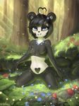  &lt;3 bear blue_eyes breasts eyelashes female flower forest jewelry lighting mammal necklace nude panda plant solo tree wolvalix 