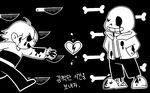  &lt;3 animated_skeleton bone chara_(undertale) human knife korean_text male mammal monochrome sans_(undertale) skeleton sungho text translation_request undead undertale video_games 