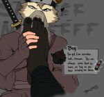 1:1 2025 5_toes accessory american_opossum anthro artist_name asian_clothing assassin background_text bandage bandaged_leg barefoot bogdren bogdren_(character) brown_body brown_fur calupoh canid canine canis clothing colored_nails countershade_fur countershading dialogue digital_drawing_(artwork) digital_media_(artwork) duo east_asian_clothing english_text eyes_mostly_closed feet fingerless_gloves first_person_view fishnet_clothing foot_fetish foot_focus foot_grab foot_on_face foot_on_head foot_sniffing fur gloves half-closed_eyes handwear harley_(3rdharleyjoe) headband headgear headwear heart_symbol horn humanoid humanoid_feet humanoid_hands hybrid japanese_clothing katana male male/male mammal marsupial mask melee_weapon multicolored_body multicolored_fur muscular musk musk_clouds musky_feet nails narrowed_eyes ninja perspective plantigrade portrait signature simple_background simple_coloring smell smelly smelly_feet sniffing snout solo sound_effects speech_bubble steam steamy_feet sword text toes two_tone_body two_tone_fur virginia_opossum warrior weapon wearing_mask wolf wolfdog worship worshiping wrapped_legs wraps