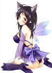  animal_ears bad_id bad_pixiv_id black_hair blush breasts elf extra_ears facial_mark fairy_wings highres large_breasts long_hair mabinogi marisasu_(marisa0904) pointy_ears red_eyes solo thighhighs wings 