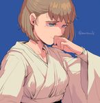  blue_eyes brown_hair genderswap genderswap_(mtf) jedi katsuoboshi mole mole_under_eye obi-wan_kenobi robe solo star_wars stifled_laugh 