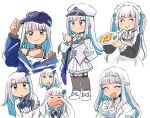  1girl :d ^_^ ^v^ apron baseball_cap big_mouth black_dress blue_hair blue_hat blue_jacket blue_neckerchief blue_ribbon blunt_bangs blush bow bowtie closed_eyes closed_mouth colored_inner_hair commentary crying deformed dress food footwear_bow frilled_apron frilled_skirt frills garter_straps gloves grey_thighhighs hair_ornament hair_ribbon hand_on_headwear hat holding holding_food holding_plate jacket laughing lize_helesta lize_helesta_(1st_costume) lize_helesta_(3rd_costume) lize_helesta_(7th_costume) lize_helesta_(8th_costume) lize_helesta_(9th_costume) long_hair long_sleeves maid maid_apron maid_headdress military_hat multicolored_hair multiple_views neckerchief nijisanji off_shoulder omelet open_mouth plate pleated_skirt purple_eyes ribbon shoes side_cape sidelocks simple_background skirt smile streaked_hair symbol-only_commentary tank_top thighhighs tiara tsubobot twintails two-tone_hair very_long_hair virtual_youtuber white_apron white_background white_bow white_bowtie white_gloves white_hair white_hat white_headdress white_jacket white_shoes white_skirt white_tank_top 