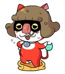  brown_hair cat fangs fusion haramaki_removed jibanyan kflamingo lowres mitomen multiple_tails no_humans nose_hair notched_ear open_mouth short_hair simple_background sweat tail two_tails white_background youkai youkai_watch 