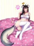 anthro bra breasts butt canine clothing collar female humanoid hybrid keyhole_bra legwear looking_at_viewer lying mammal on_side one_eye_closed panties rekuuhh simple_background smile solo thigh_highs tongue tongue_out underwear 
