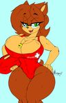  2016 akatsukishiranui-fox anthro big_breasts breasts cleavage clothed clothing fan_character female huge_breasts mobian_(species) smile solo sonic_(series) swimsuit 