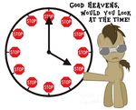  clock doctor_whooves_(mlp) earth_pony equine eyewear feral friendship_is_magic fur glasses hair horse looking_at_viewer male mammal my_little_pony pony text 