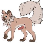  2016 animal_genitalia animal_penis blue_eyes brown_fur canine canine_penis ennismore feral fur hi_res iwanko knot looking_at_viewer male mammal nintendo nude penis pink_nose pok&eacute;mon raised_leg raised_tail sheath simple_background smile solo tongue tongue_out tuft video_games white_background 