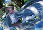  blue_eyes blue_hair daidou_(demitasse) forest hat hatsune_miku jpeg_artifacts long_hair skirt tree vocaloid 
