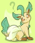  ? ambiguous_gender brown_eyes diaper eeveelution feral fur green_fur kurikia leaf leafeon nintendo pok&eacute;mon simple_background solo video_games yellow_fur 