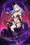  age_of_ishtaria belt_boots black_legwear boots breasts bridal_gauntlets collar demon_girl demon_horns demon_wings facial_mark famepeera floating forehead_mark hair_between_eyes high_heel_boots high_heels horns knee_boots lavender_hair leg_garter long_hair looking_at_viewer magic medium_breasts mismatched_legwear nail_polish navel official_art pointy_ears purple_nails revealing_clothes single_thighhigh solo tattoo thighhighs torn_clothes torn_legwear wings yellow_eyes 
