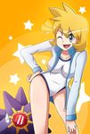  dmy-gfx fang gym_leader kasumi_(pokemon) one-piece_swimsuit pokemon pokemon_(game) pokemon_hgss short_hair smile starmie swimsuit wink 