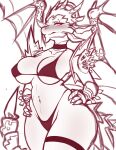 anthro big_breasts big_butt bikini bikini_bottom bikini_top breasts butt clothing collar creatures_of_sonaria curvy_figure dragon european_mythology eyebrow_piercing eyelashes facial_piercing female gloves hand_on_hip handwear hi_res hourglass_figure juppi legband looking_at_viewer monochrome mouth_closed mythological_creature mythological_scalie mythology navel navel_piercing non-mammal_breasts non-mammal_navel panties parahexilian piercing scalie sepia simple_background simple_eyebrows sketch solo spread_wings swimwear tail two-piece_swimsuit underwear western_dragon wide_hips wings